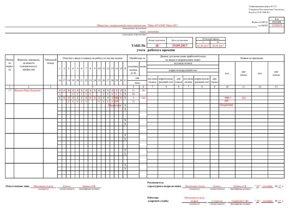 Табель учета рабочего времени для водителей грузовых автомобилей ...